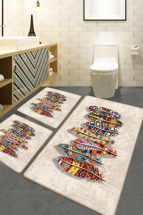 Mijölnir Juego de alfombrillas de baño Rovny Multicolor de 3 piezas Mijölnir Juego de alfombrillas de baño Rovny Multicolor de 3 piezas